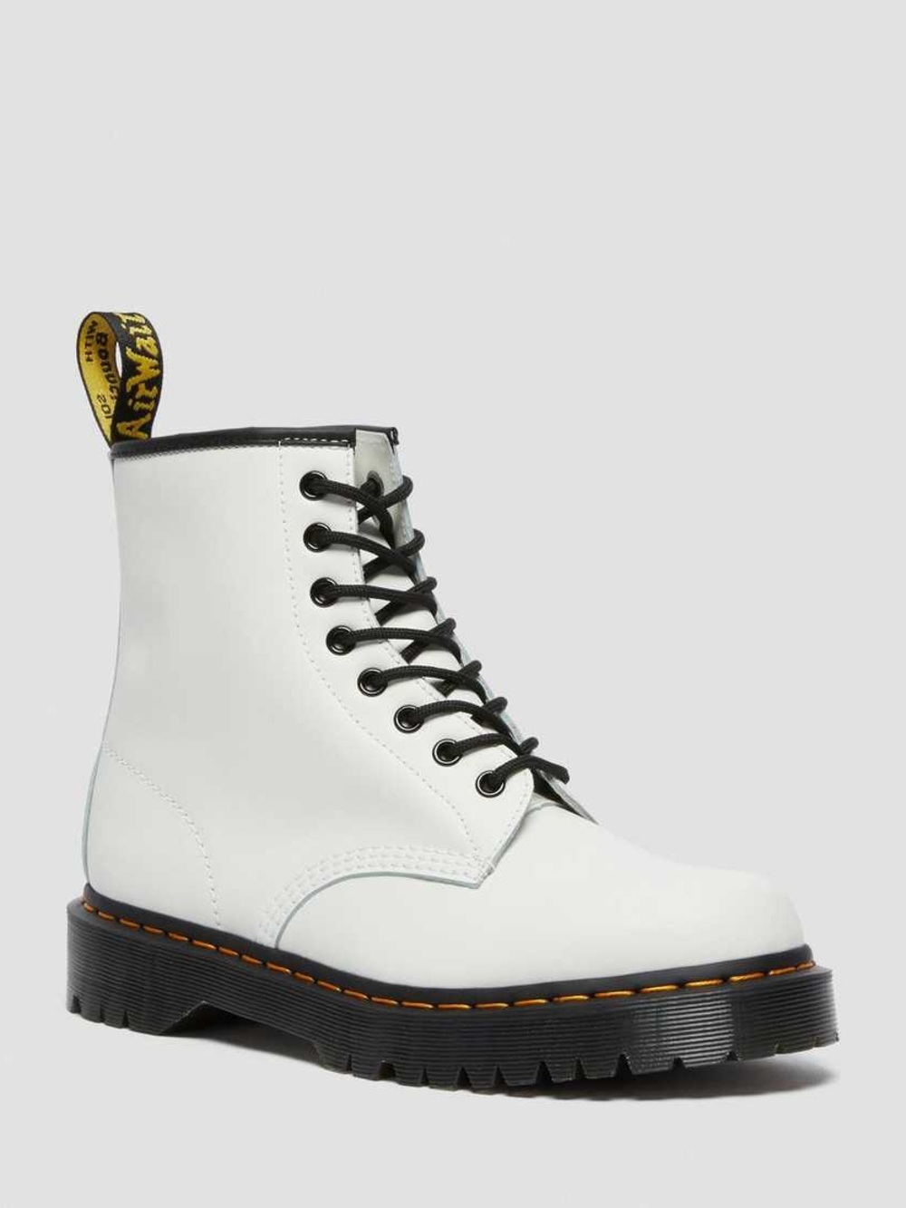 Dr. Martens White Leather Lace-Up Combat Boot with Black Accents